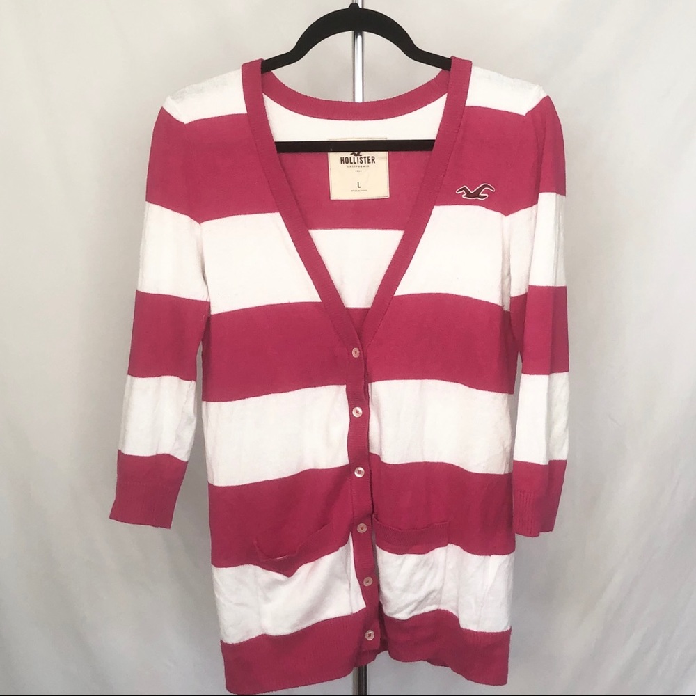 Hot Pink and white stripped cardigan